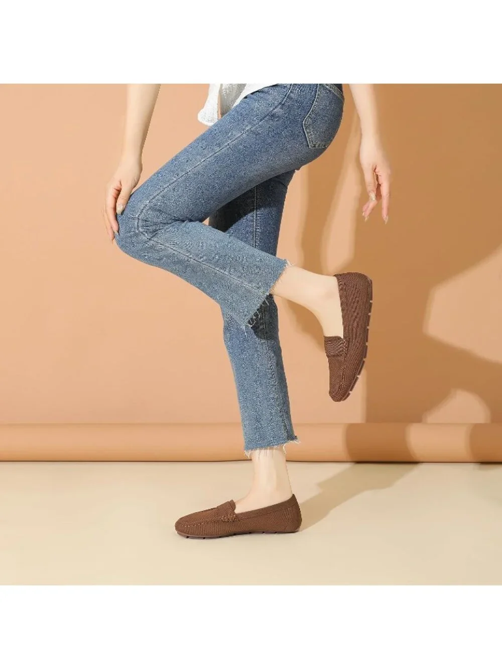 🆕Women's Brown Coffee Mesh fabric Loafer Shoes Comfortable Casual Flat Shoes